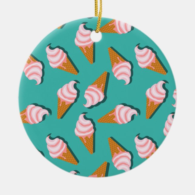 Waffle cones ice cream and frozen yogurt pattern ceramic ornament (Front)