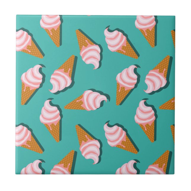 Waffle cones ice cream and frozen yogurt pattern ceramic tile (Front)