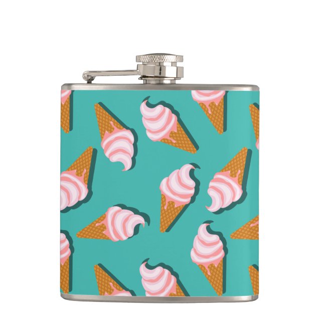 Waffle cones ice cream and frozen yogurt pattern hip flask (Front)