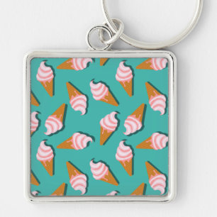 Waffle cones ice cream and frozen yogurt pattern key ring
