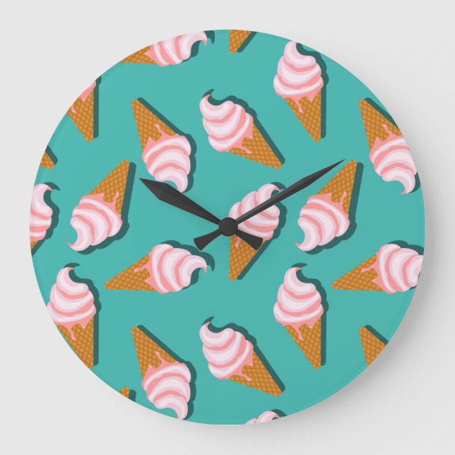 Waffle cones ice cream and frozen yogurt pattern large clock (Front)