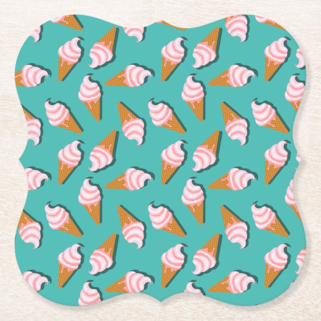Waffle cones ice cream and frozen yogurt pattern paper coaster (Front)