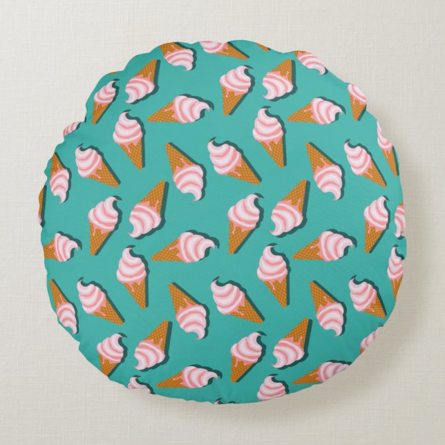 Waffle cones ice cream and frozen yogurt pattern round cushion (Front)