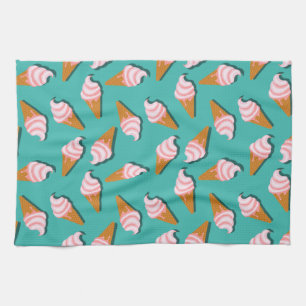 Waffle cones ice cream and frozen yogurt pattern tea towel
