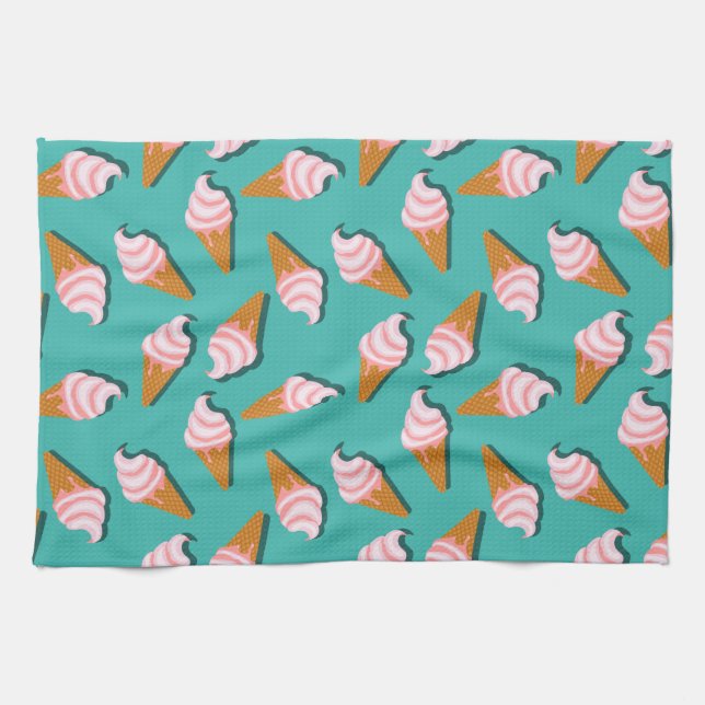 Waffle cones ice cream and frozen yogurt pattern tea towel (Horizontal)