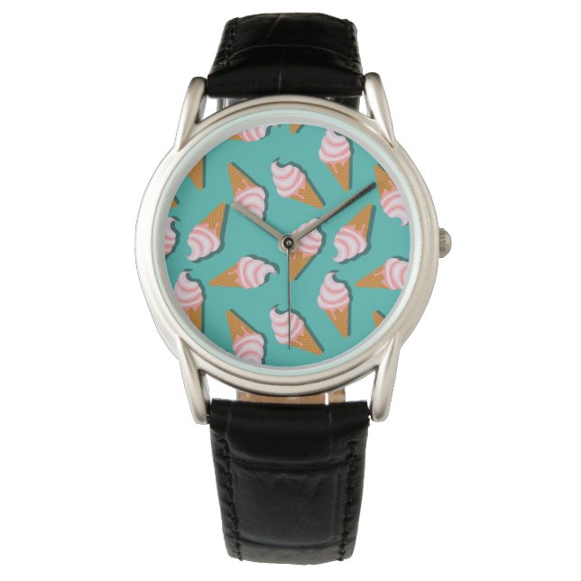 Waffle cones ice cream and frozen yogurt pattern watch (Front)