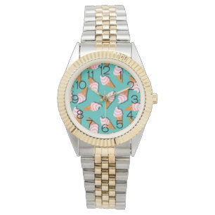 Waffle cones ice cream and frozen yogurt pattern watch