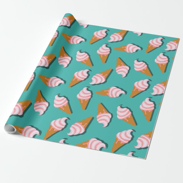 Waffle cones ice cream and frozen yogurt pattern wrapping paper (Unrolled)
