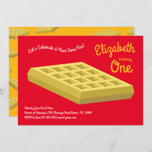 Waffle Cute Breakfast Brunch Kids 1st Birthday Invitation
