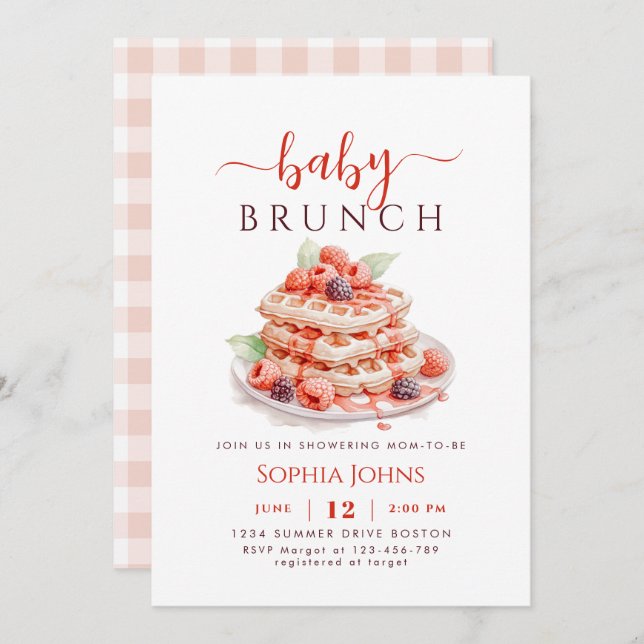Waffle Gingham Baby Breakfast Brunch Baby Shower Invitation (Front/Back)