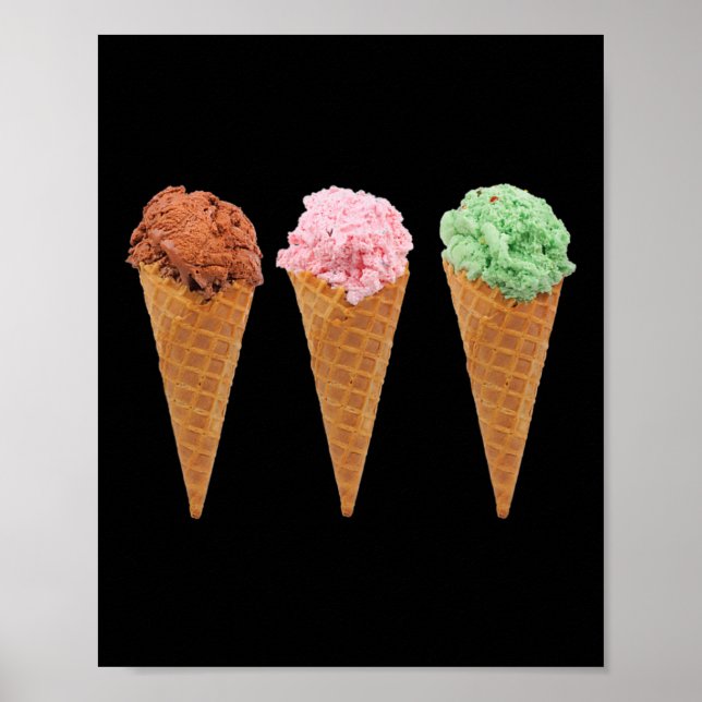 Waffle Ice Cream Cones And Chocolate Ice Cream  Poster (Front)