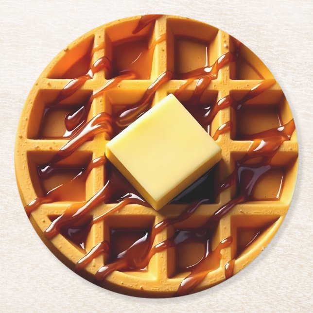 Waffle illustration  round paper coaster (Front)