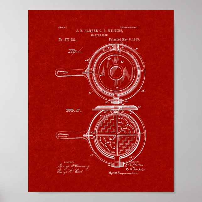 Waffle Iron Patent - Burgundy Red Poster (Front)