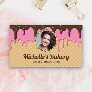 Waffle Pink Frosting Drip Pastry Chef Photo Bakery Business Card