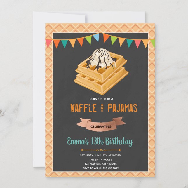 Waffle rise and shine birthday invitation (Front)