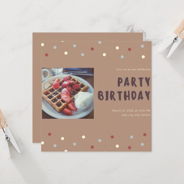 Waffle Rise And Shine Birthday Invitation (Front/Back In Situ)