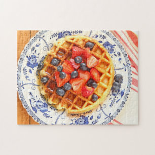 Waffle with fresh fruit from overhead jigsaw puzzle