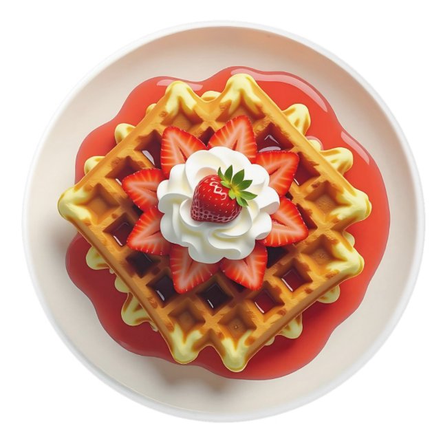 Waffles and Strawberries with Whipped Cream Ceramic Knob (Front)