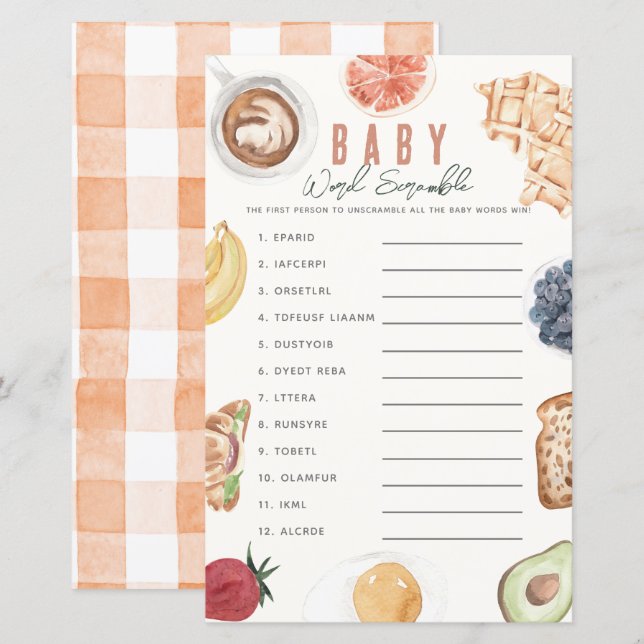 Waffles Coffee Fruits Brunch Baby Word Scramble (Front/Back)