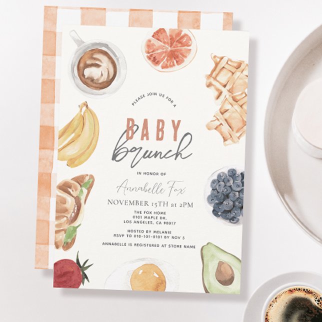 Waffles Coffee Fruits Watercolor Baby Brunch Invitation (Creator Uploaded)