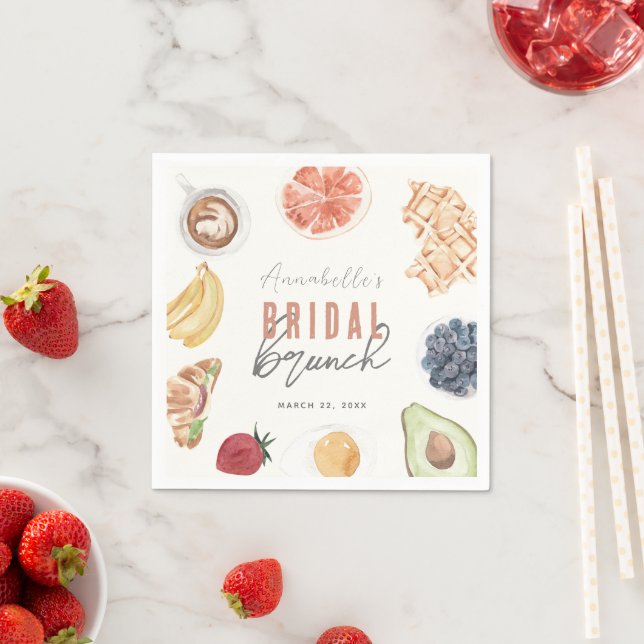 Waffles Coffee Fruits Watercolor Bridal Brunch Napkin (Insitu)