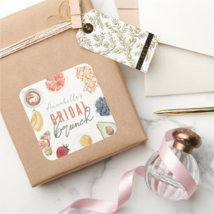 Waffles Coffee Fruits Watercolor Bridal Brunch Square Sticker