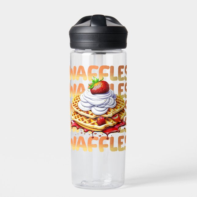 Waffles Covered in Strawberries Personalised Water Bottle (Front)