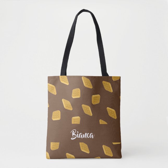 Waffles pattern on brown tote bag (Front)