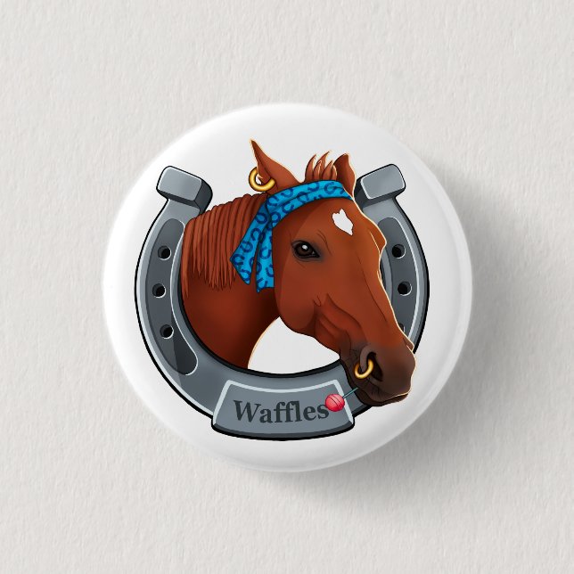 Waffles the mare 3 cm round badge (Front)