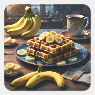 Waffles with Bananas Square Sticker