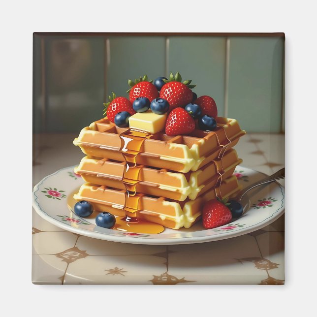 Waffles with Strawberries and Blueberries Magnet (Front)