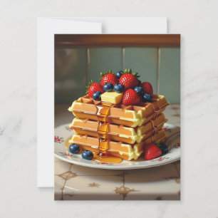 Waffles with Strawberries and Blueberries Postcard