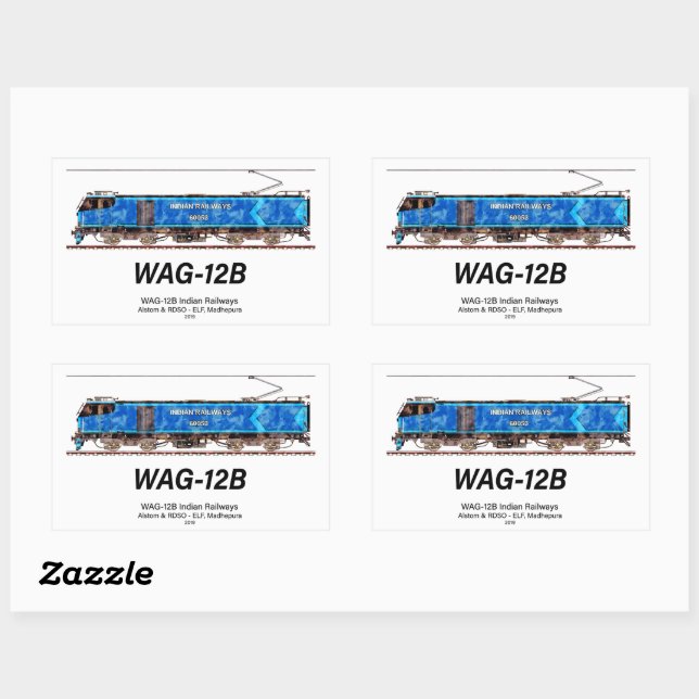WAG-12B Locomotive. Indian Railways freight train Rectangular Sticker (Sheet)