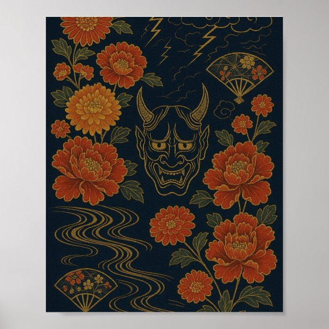 wagara "Storm of the Oni: Traditional Japanese Art Poster (Front)