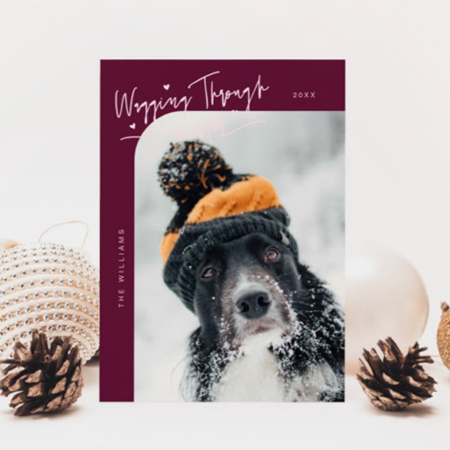 Wagging Through Winter Dog Cranberry Christmas Holiday Card (Creator Uploaded)