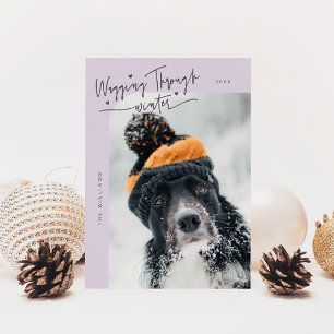 Wagging Through Winter Dog Photo Purple Christmas Holiday Card