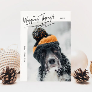 Wagging Through Winter Dog Photo White Christmas Holiday Card