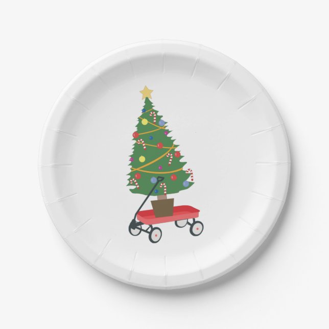 Wagon Christmas Tree Paper Plate (Front)