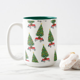 Wagon Christmas Tree Two-Tone Coffee Mug