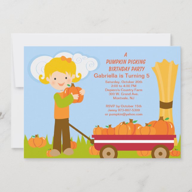 Wagon Pumpkin Picking Birthday Party Invitation (Front)