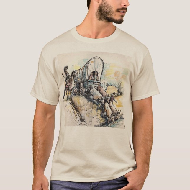 Wagon Train Drawing T-Shirt (Front)