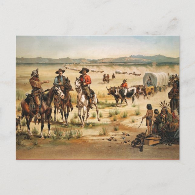 Wagon Train vintage painting Postcard (Front)