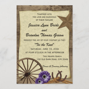 Wagon Wheel and Barn Wood Country Wedding Invitation
