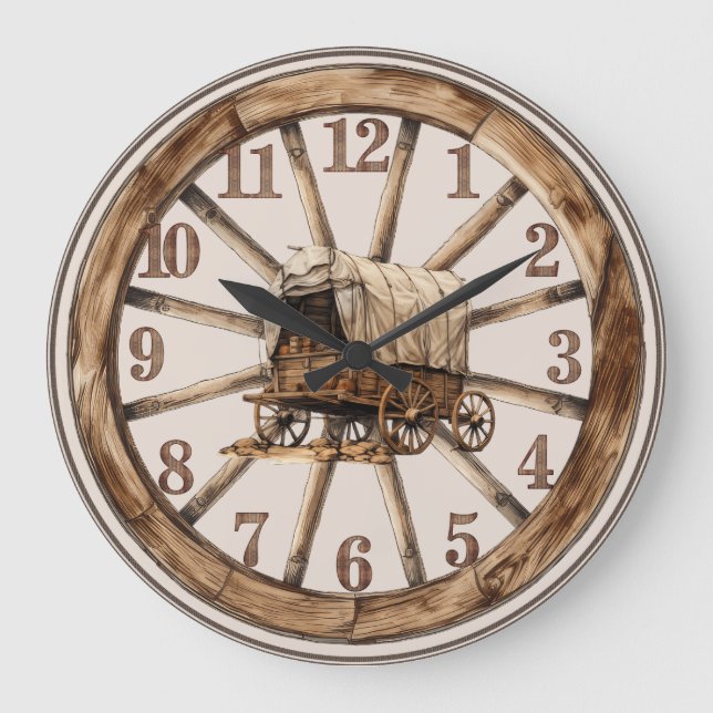 Wagon Wheel Covered Wagon Wall Clock (Front)