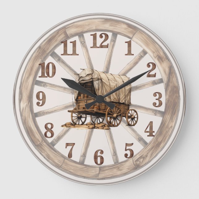 Wagon Wheel Covered Wagon Wall Clock 2 (Front)