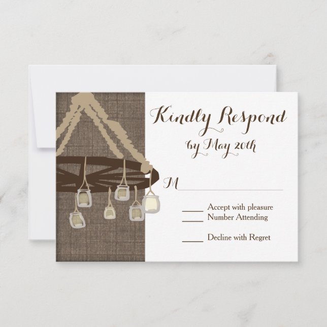 Wagon Wheel Mason Jar Chandelier Wedding RSVP (Front)