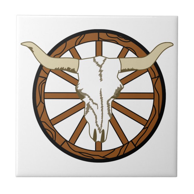 Wagon Wheel Skull Ceramic Tile (Front)