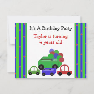 Wagons, Cars and Balloons Birthday Invitation