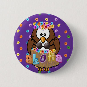 wahine owl 6 cm round badge