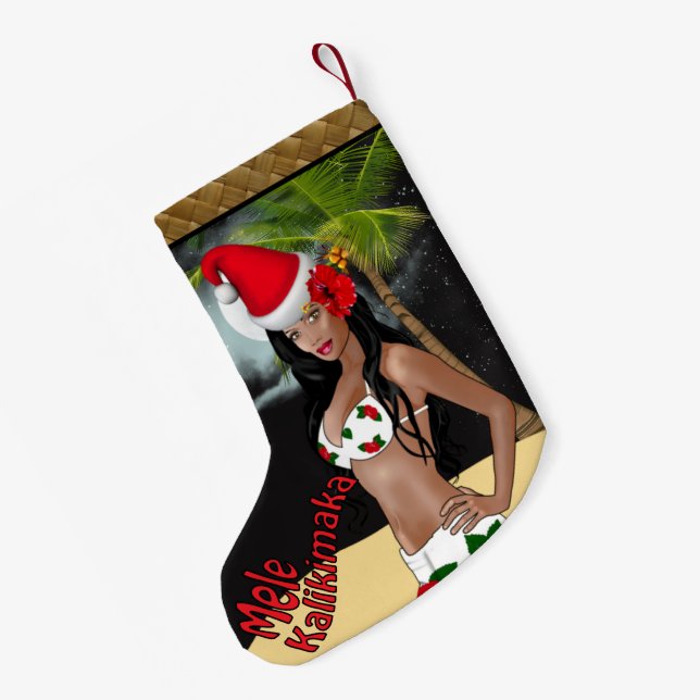Wahine Pin-up Mele Kalikimaka Christmas Stocking b (Back (Hanging))